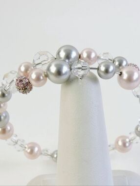 Crystal Look & Faux Pearl Bypass Coil Bracelet